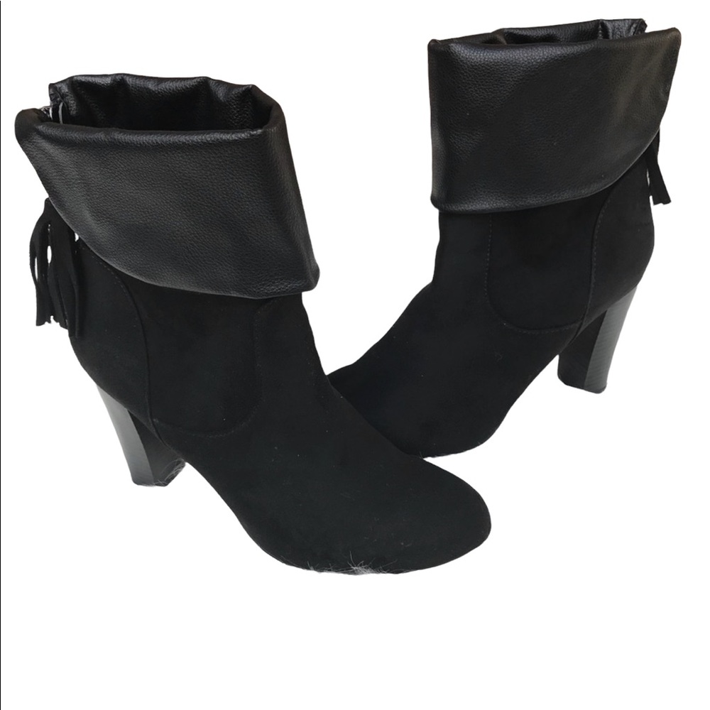 Women’s Laura Black Faux Suede Fringe Ankle Festival Boots Size 8